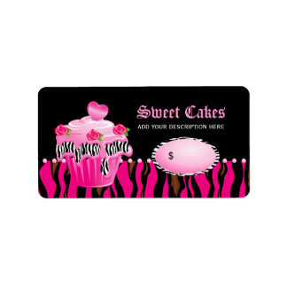 Cupcake bakery price label tiger rose pink black