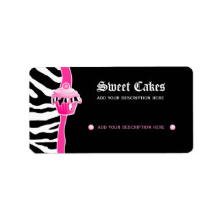 Cupcake bakery price label zebra retro pink 2