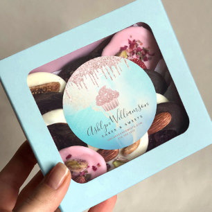 Cupcake Bakery Rose Gold Glitter Drips Watercolor  Classic Round Sticker