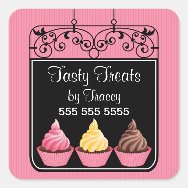 Cupcake Bakery Storefront Sign Square Stickers (Front)