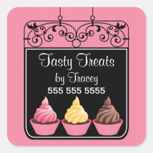 Cupcake Bakery Storefront Sign Square Stickers