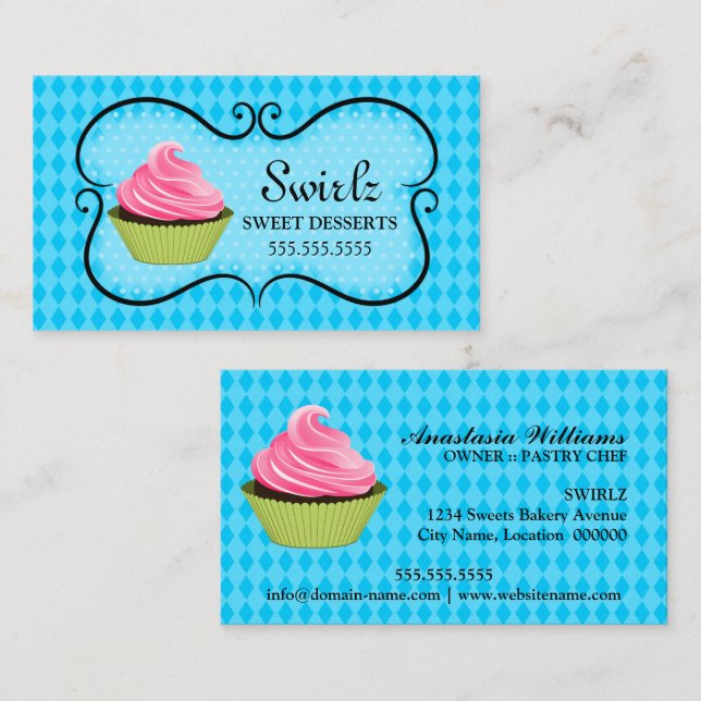 Cupcake Bakery Turquoise Business Card (Front/Back)