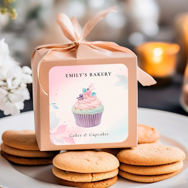 Cupcake Bakery Watercolor Square Sticker (Creator Uploaded)