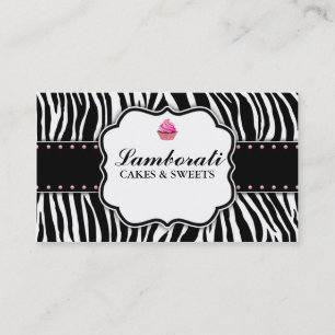 Cupcake Bakery Zebra Print Pink Elegant Modern Business Card