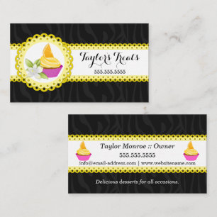 Cupcake Bakery Zebra Yellow Scalloped Border Business Card