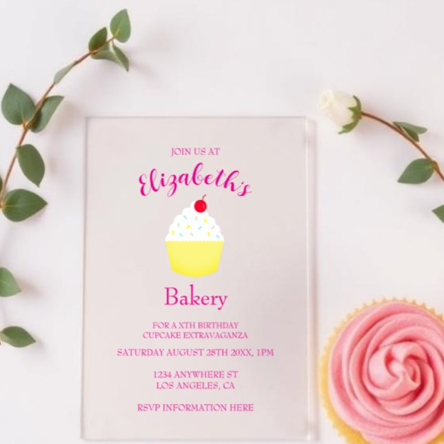 Cupcake Baking Birthday Acrylic Invitations (Creator Uploaded)