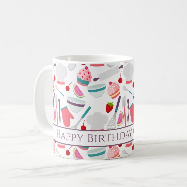 Cupcake Baking Happy Birthday Coffee Mug (Front Left)