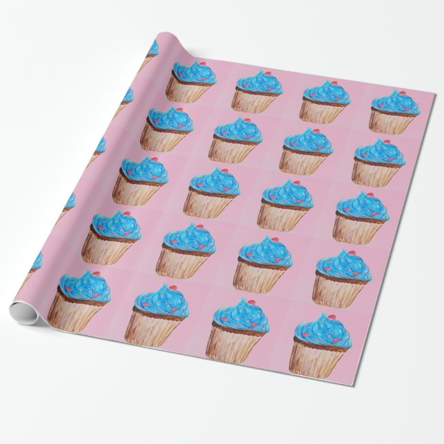 Cupcake Baking Pattern Cute Modern Festive Wrappin Wrapping Paper (Unrolled)