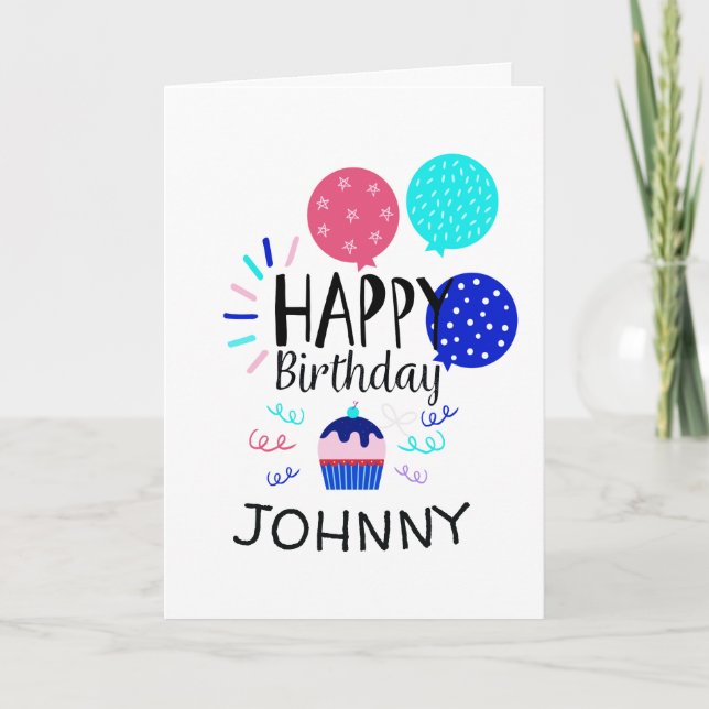 Cupcake & Balloons Happy Birthday Text  - Card (Front)