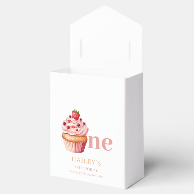 Cupcake Birthday Invitation,  Girls 1st Birthday Favour Box (Opened)