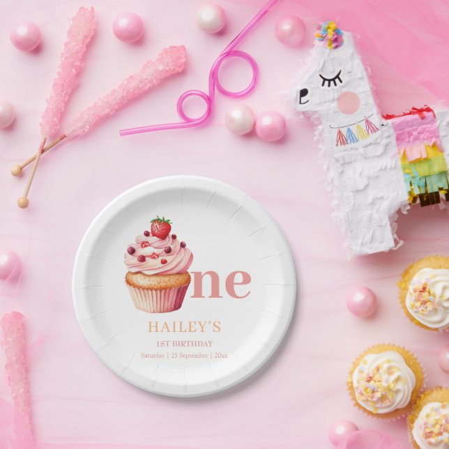Cupcake Birthday Invitation,  Girls 1st Birthday Paper Plate (Party)
