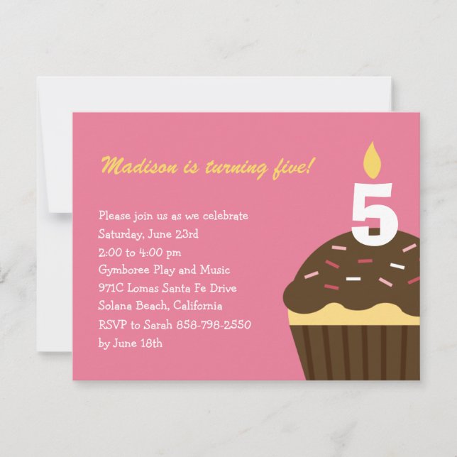 Cupcake Birthday Invitation - Pink (Front)