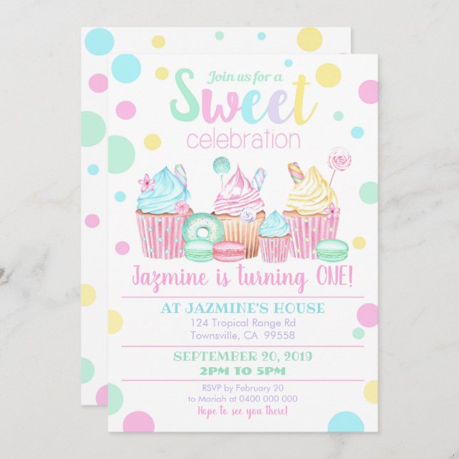 Cupcake Birthday Invitation - Sweets Invitation (Front/Back)