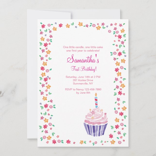 Cupcake Birthday Party Invitation (Front)