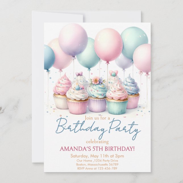 Cupcake birthday Party invitation (Front)