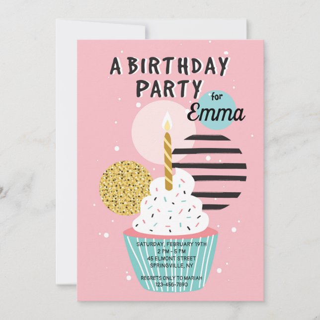 Cupcake Birthday Party Invitation (Front)