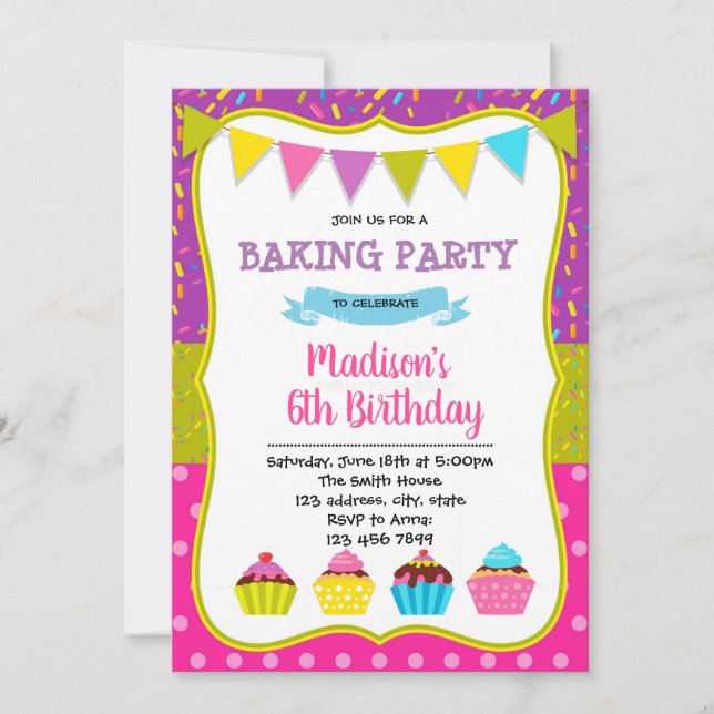 Cupcake birthday party invitation (Front)