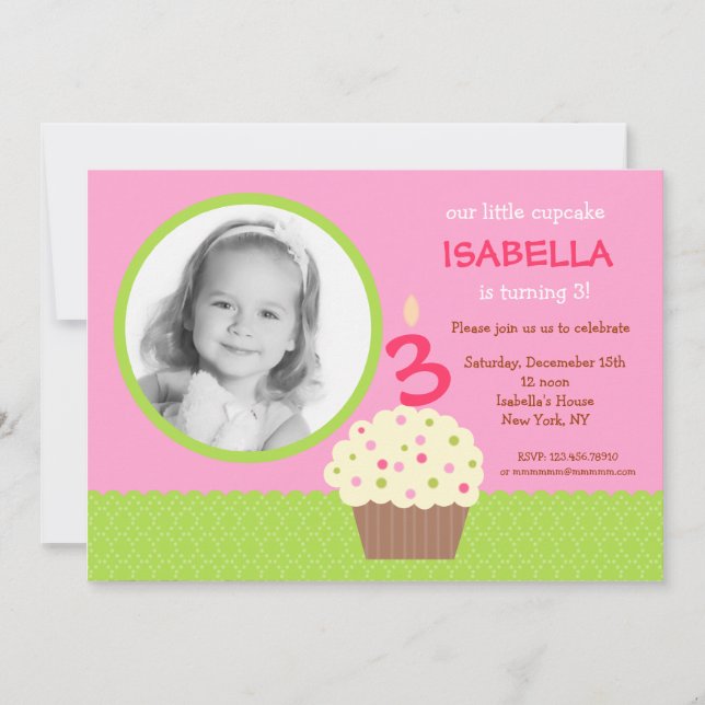 Cupcake Birthday Party Invitations Photo (Front)