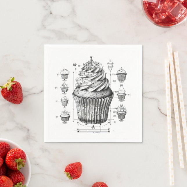 Cupcake Blueprint Monochromatic Napkin (Insitu)