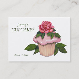 Cupcake Business, Baking, Pink Icing, Pink Rose Business Card