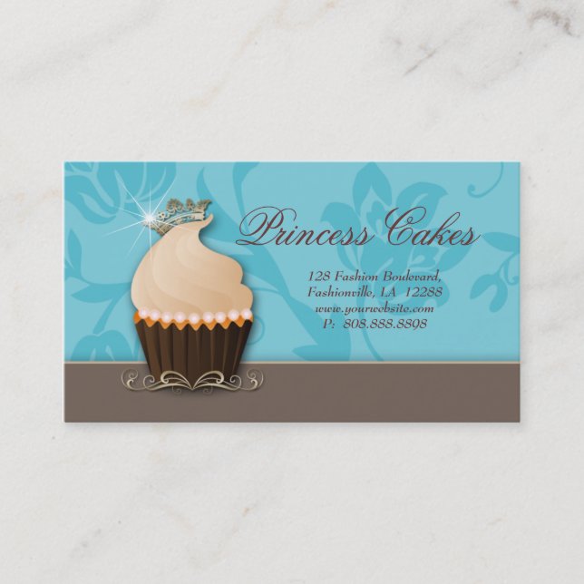 Cupcake Business Card Crown Blue Brown Cream (Front)