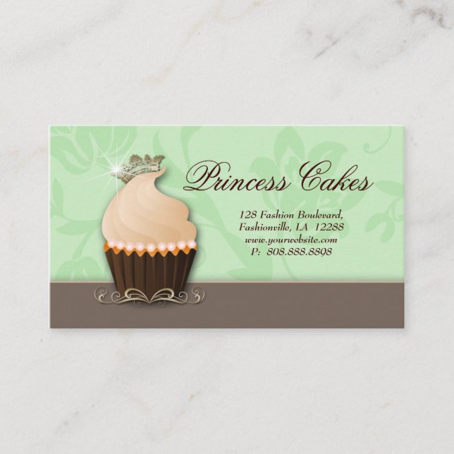 Cupcake Business Card Crown Mint Brown Cream (Front)