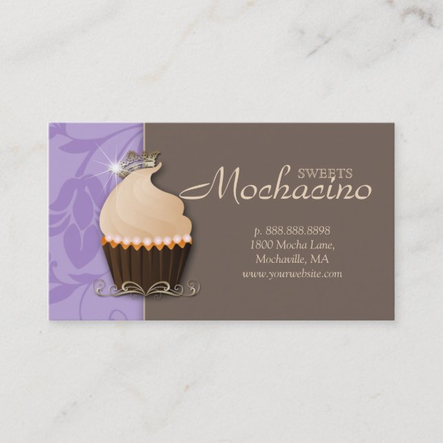 Cupcake Business Card Crown Purple Brown (Front)