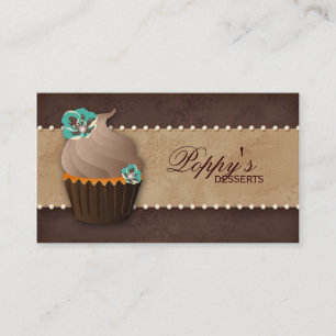 Cupcake Business Card Floral Brown Vintage Teal