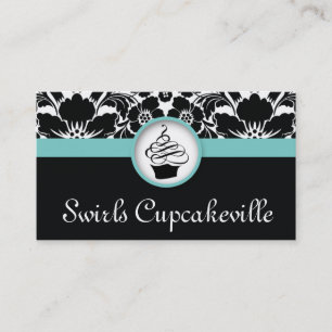 Cupcake Business Card Floral Damask Baby Blue