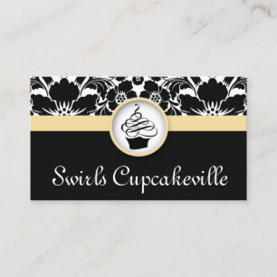 Cupcake Business Card Floral Damask Baby Yellow