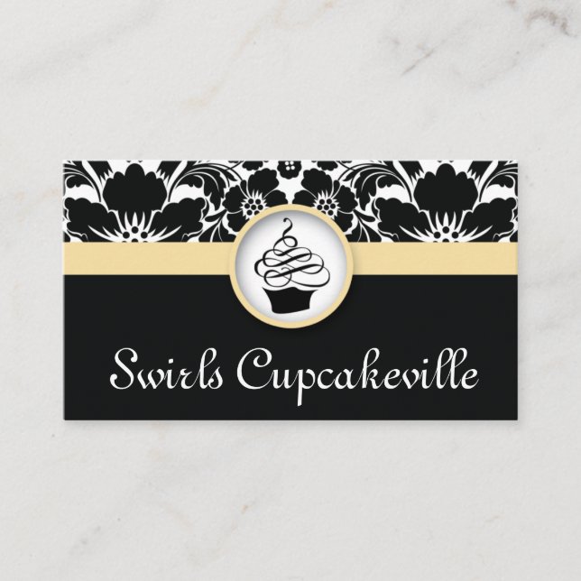 Cupcake Business Card Floral Damask Baby Yellow (Front)