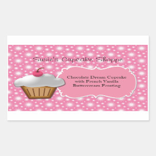 Cupcake Business or Box Label, Pink and White Rectangular Sticker