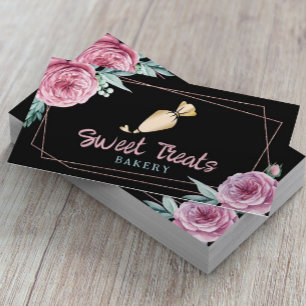Cupcake Cake Bakery Pastry Chef Modern Floral Business Card