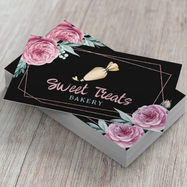 Cupcake Cake Bakery Pastry Chef Modern Floral  Business Card (Creator Uploaded)