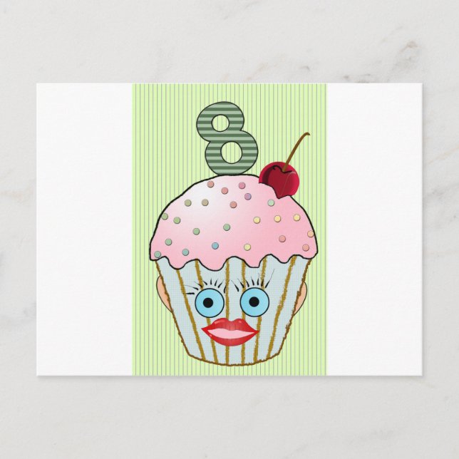 Cupcake Cake Birthday Pattern Face Eye Cute Eight Postcard (Front)