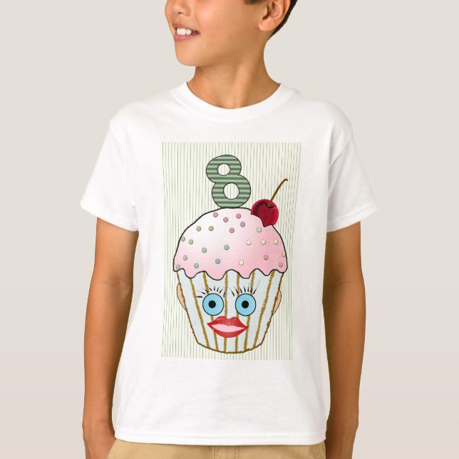 Cupcake Cake Birthday Pattern Face Eye Cute Eight T-Shirt (Front)
