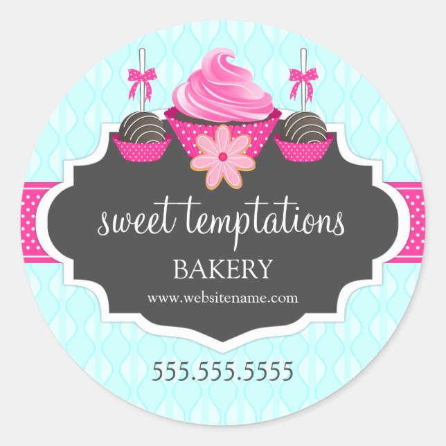 Cupcake Cake Pops Cookie Bakery Packaging Classic Round Sticker (Front)
