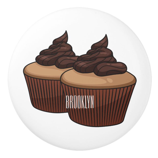 Cupcake cartoon illustration ceramic knob (Front)