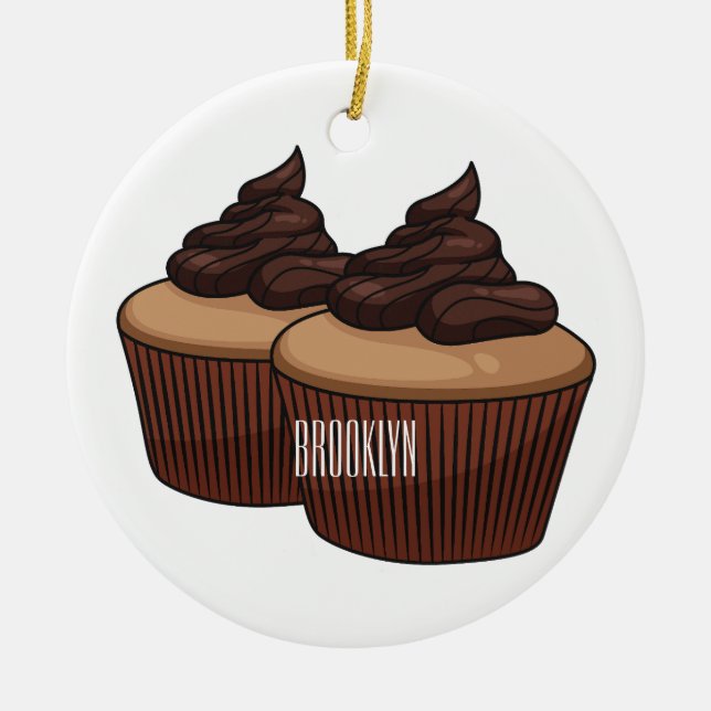 Cupcake cartoon illustration ceramic tree decoration (Front)