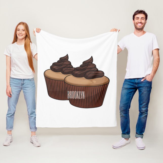 Cupcake cartoon illustration  fleece blanket (In Situ)