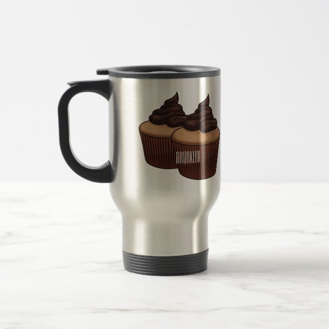 Cupcake cartoon illustration  travel mug (Left)