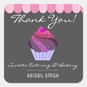 Cupcake Catering Bakery Girly Glitter  Square Stic Sticker