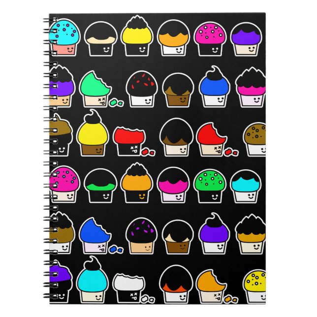 Cupcake Cavalcade – Colourful Repeating Pattern Spiral Notebook (Front)