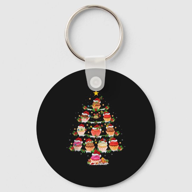 Cupcake Christmas Tree Lights Funny Fast Food Cupc Key Ring (Front)