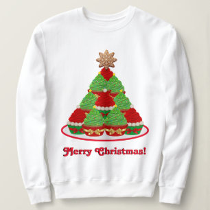Cupcake Christmas Tree with Cookie Star Topper Sweatshirt