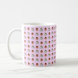 Cupcake & Coffee Pattern Ceramic Mug - Pink 11oz