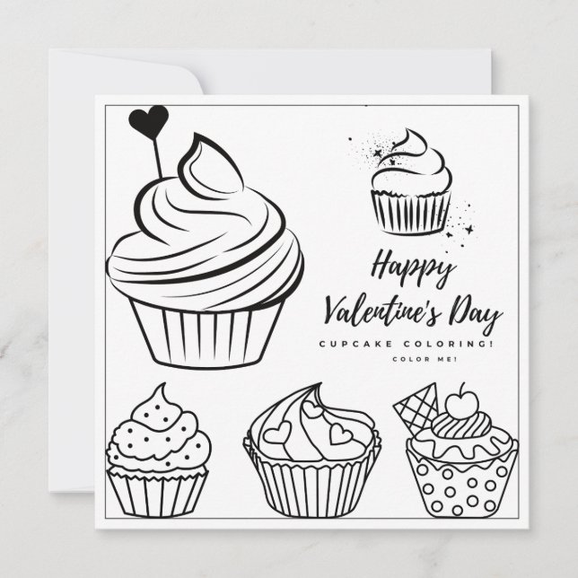 Cupcake Colouring Page Girl Card Valentine's Day (Front)