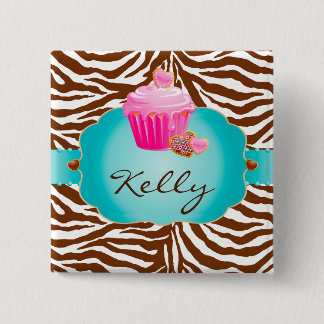 Cupcake Cookie Bakery Zebra Name Tag Button