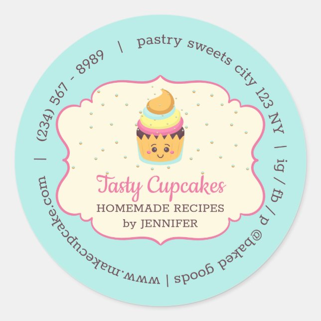 Cupcake Cute Bakery pastry sweets Classic Round Sticker (Front)