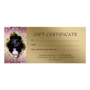 Cupcake Damask Gift Certificate Purple Gold